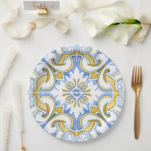 Prato De Papel Azulejos do Mediterrâneo, majolica, estilo Sicilia