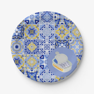 Prato De Papel Azulejos e Sardinhas