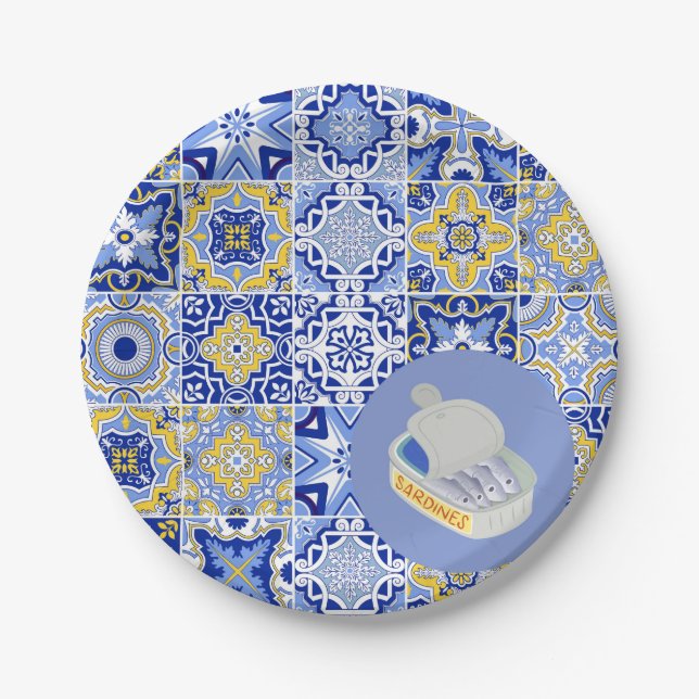 Prato De Papel Azulejos e Sardinhas (Frente)