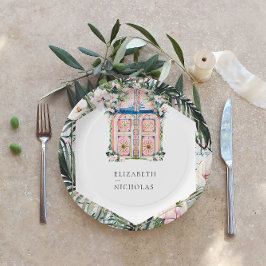 Prato De Papel Azulejos Florais | Casamento Tropical Marroquino