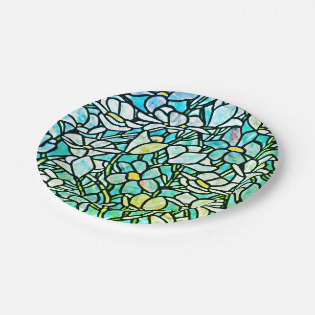 Prato De Papel Azulejos Florais em Mosaico Verde (Inclinado)