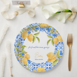 Prato De Papel Azulejos Mediterrâneos Limões Noiva Main Squeeze