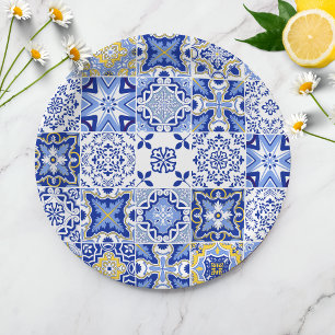 Prato De Papel Azulejos Mosaico Mediterrâneo Chá de Bebê