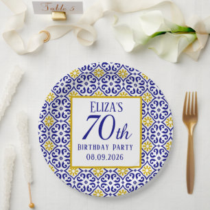 Prato De Papel Azulejos Portugueses 70 Azul Aniversário Mediterrâ