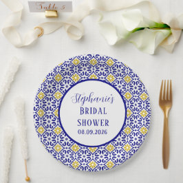 Prato De Papel Azulejos Portugueses Chá de panela Azul Mediterrân