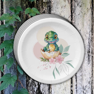 Prato De Papel Baby Alligator Hatching Floral Chá de fraldas