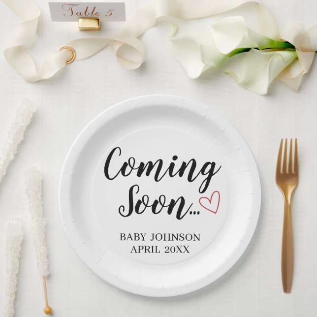 Prato De Papel Baby Announcement Coming Soon Paper Plates (Casamento)
