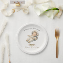Baby Astronaut First Birthday Paper Plate