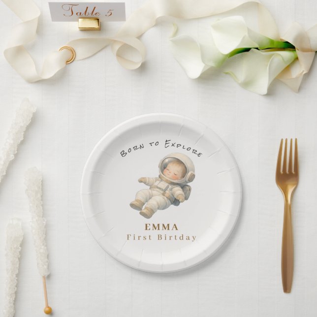 Prato De Papel Baby Astronaut First Birthday Paper Plate (Casamento)
