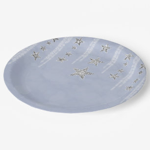 Prato De Papel Baby Blue & Silver Glitter Stars Doce 16 Festa