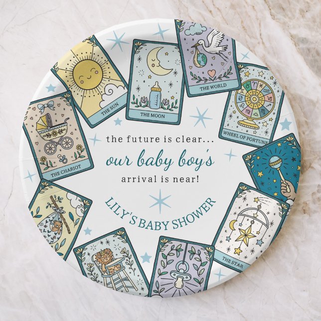 Prato De Papel Baby Boy Baby Shower Tarot Cards Future Prediction (Criador carregado)