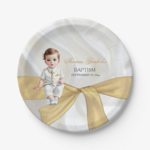 Prato De Papel Baby Boy Baptism Christening Dourado White