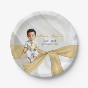Prato De Papel Baby Boy Baptism Christening White e Dourado