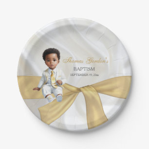 Prato De Papel Baby Boy Baptism Christening White e Dourado