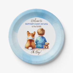 Prato De Papel Baby Boy e seu Chá de fraldas de Corgi Puppy
