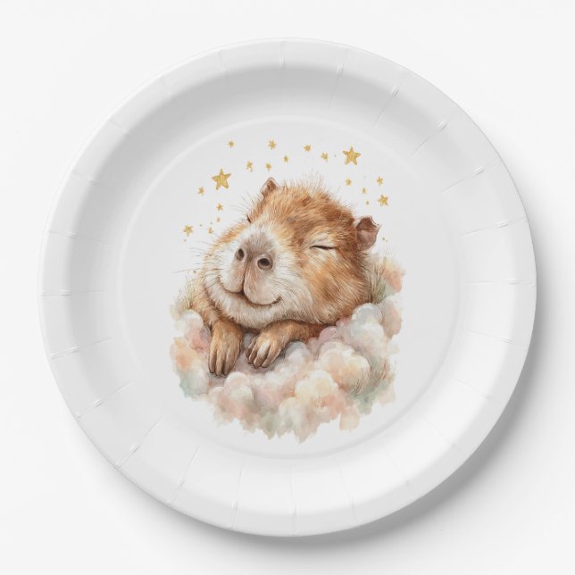 Prato De Papel Baby Boy Shower Plate • Capybara Design (Frente)
