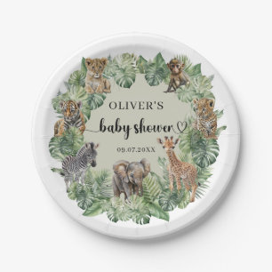 Prato De Papel Baby Boy Tropical Selgle Safari Animal Chá