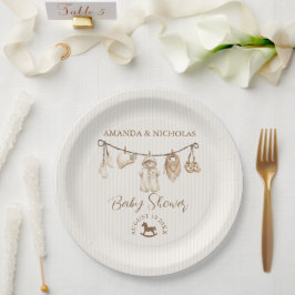 Prato De Papel Baby Clothesline Neutral Baby Shower Striped