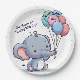 Prato De Papel Baby Elephant Balloon Baby Shower Paper Plates 