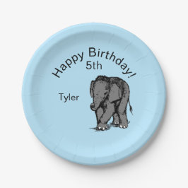 Prato De Papel Baby Elephant Birthday Blue