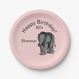 Prato De Papel Baby Elephant Birthday Pink
