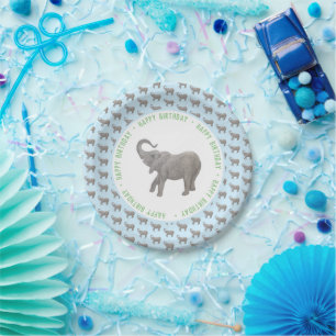 Prato De Papel Baby Elephant Light Birday