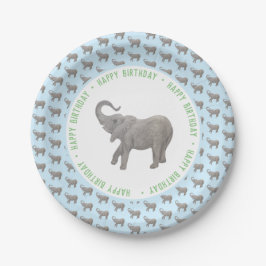 Prato De Papel Baby Elephant Light Birday