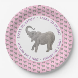 Prato De Papel Baby Elephant Pink Birthday