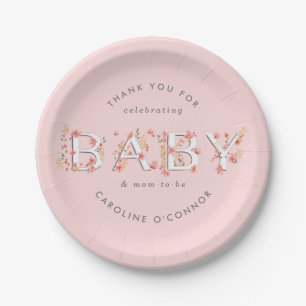 Prato De Papel BABY Floral Garden Chá de fraldas Rosa