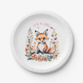 Prato De Papel Baby Fox in Flowers | Baby Shower It's a Girl