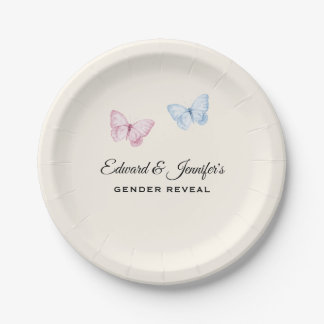 Prato De Papel Baby Gender Reveal Butterflies 7-in