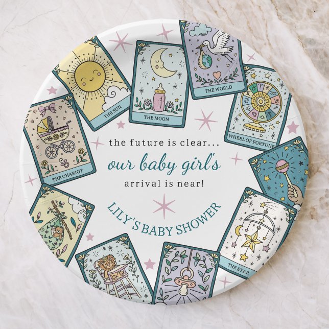 Prato De Papel Baby Girl Baby Shower Tarot Cards (Criador carregado)