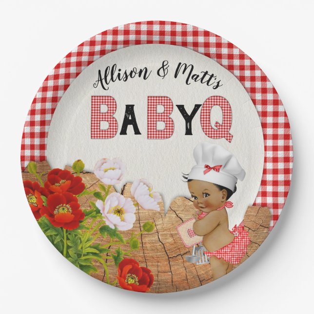 Prato De Papel Baby Girl Chá Red Gingham Baby Q Barbeque (Frente)