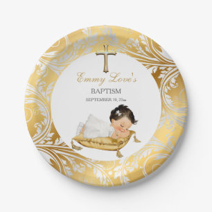 Prato De Papel Baby Girl Christening Baptism Dourado Silver