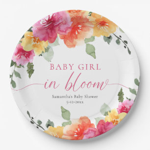 Prato De Papel Baby Girl in Bloom brilhante chá de fraldas floral