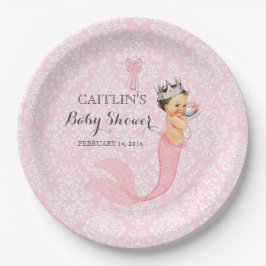 Prato De Papel Baby Girl Mermaid Princess Crown Damask