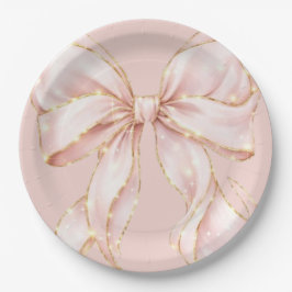 Prato De Papel Baby Girl Pink Bow Baby Shower Invitation