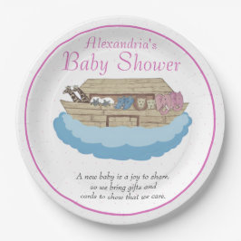 Prato De Papel Baby Girl Pink Noah's Ark Chá de fraldas Invitatio
