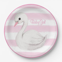 Baby Girl Swan Girly Pink Script Chá de fraldas