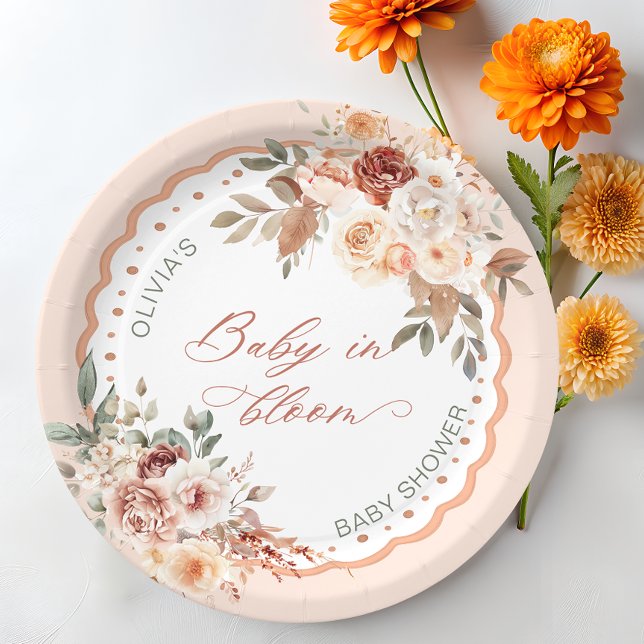 Prato De Papel Baby in Bloom Boho Floral Baby Shower (Criador carregado)