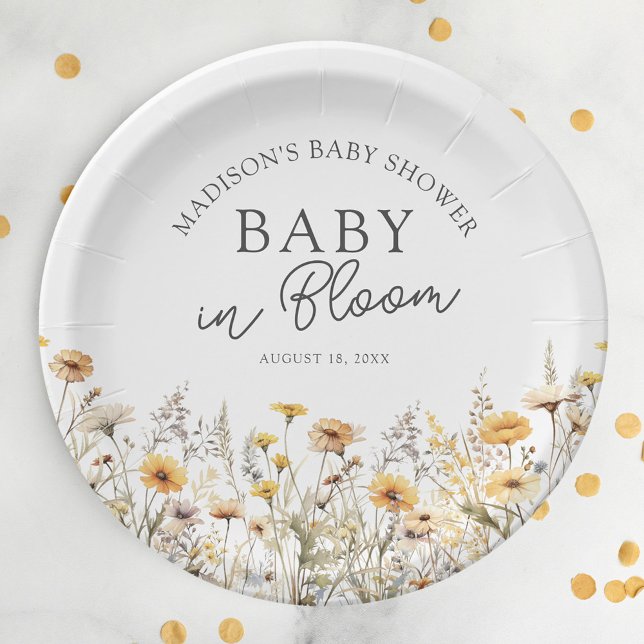 Prato De Papel Baby In Bloom Boho Wildflower Baby Shower (Criador carregado)