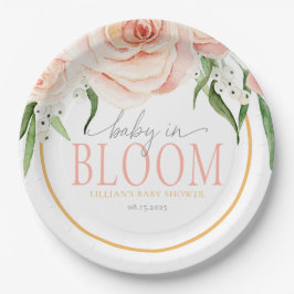 Prato De Papel Baby In Bloom Soft Pink Rose Garden Baby Shower