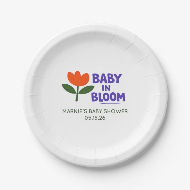 Prato De Papel Baby in Bloom Tulip Trendy Modern Baby Shower (Frente)
