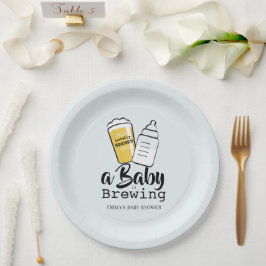 Prato De Papel Baby is Brewing Beer Baby Bottle Blue Baby Shower