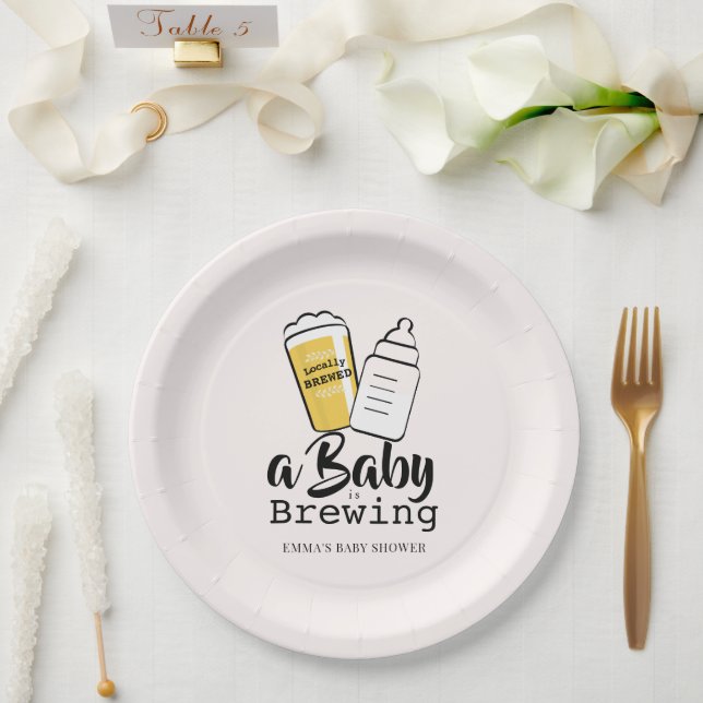 Prato De Papel Baby is Brewing Beer Baby Bottle Pink Baby Shower (Casamento)