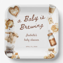 Prato De Papel Baby Is Brewing Coffee Brown Baby Shower