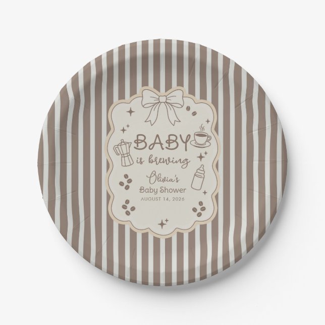 Prato De Papel Baby is Brewing Latte Babyccino Coffee Baby Shower (Frente)