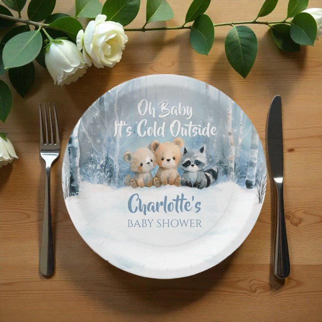 Prato De Papel Baby it's cold outside Blue Forest Baby Shower  (Criador carregado)