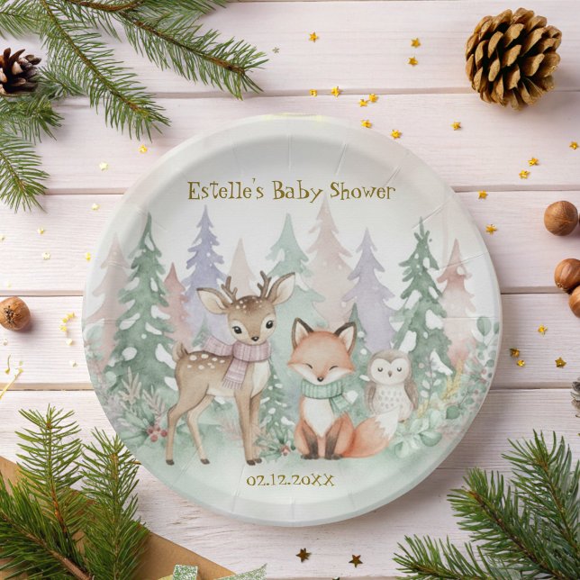 Prato De Papel Baby It's Cold Outside Elegant Winter Woodland  (Criador carregado)