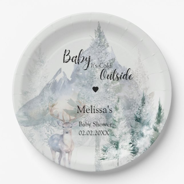 Prato De Papel Baby It's Cold Outside Winter Baby Shower (Frente)